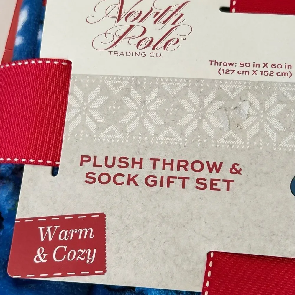North Pole Polar Bear Christmas Blanket and Socks NWT
